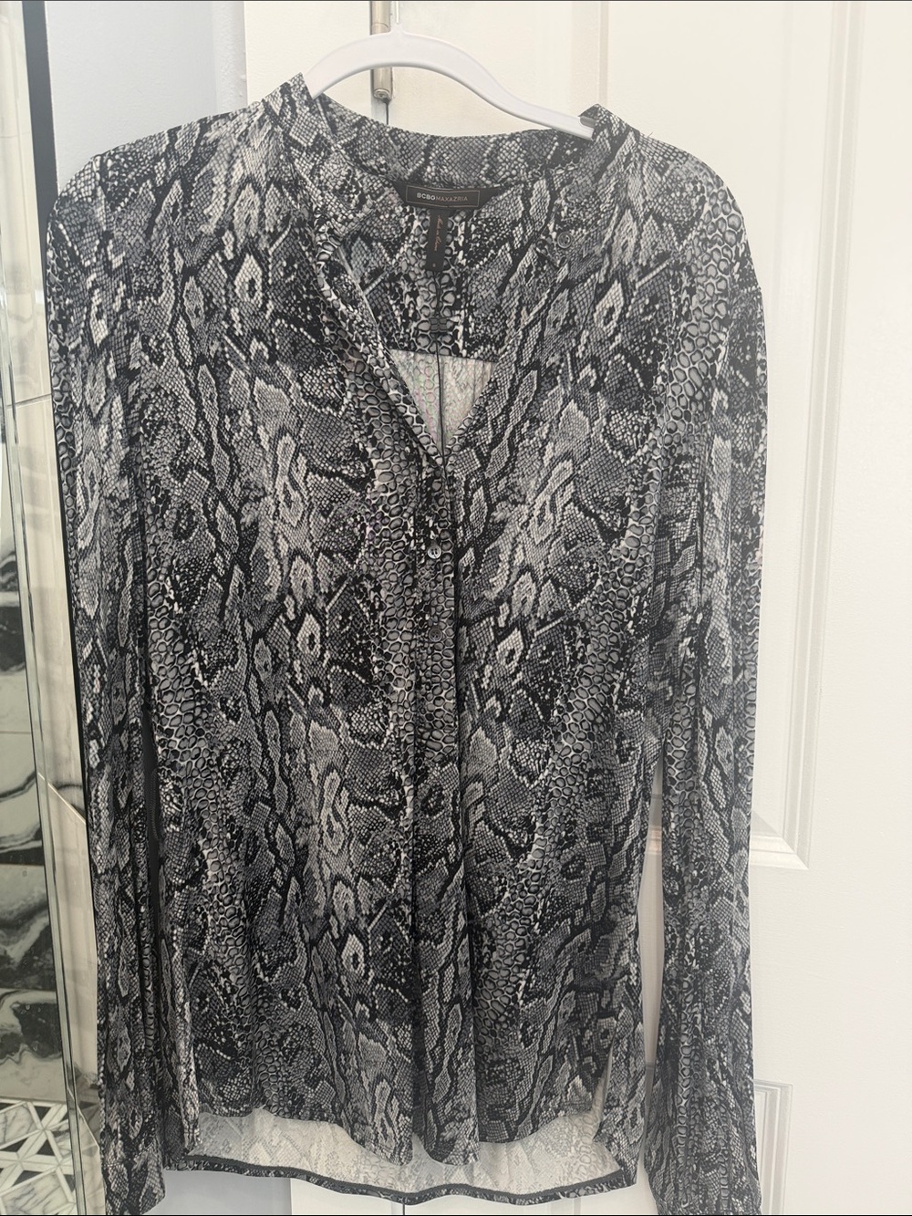 BCBG Black & Gray Snake-Print Button-Down Shirt